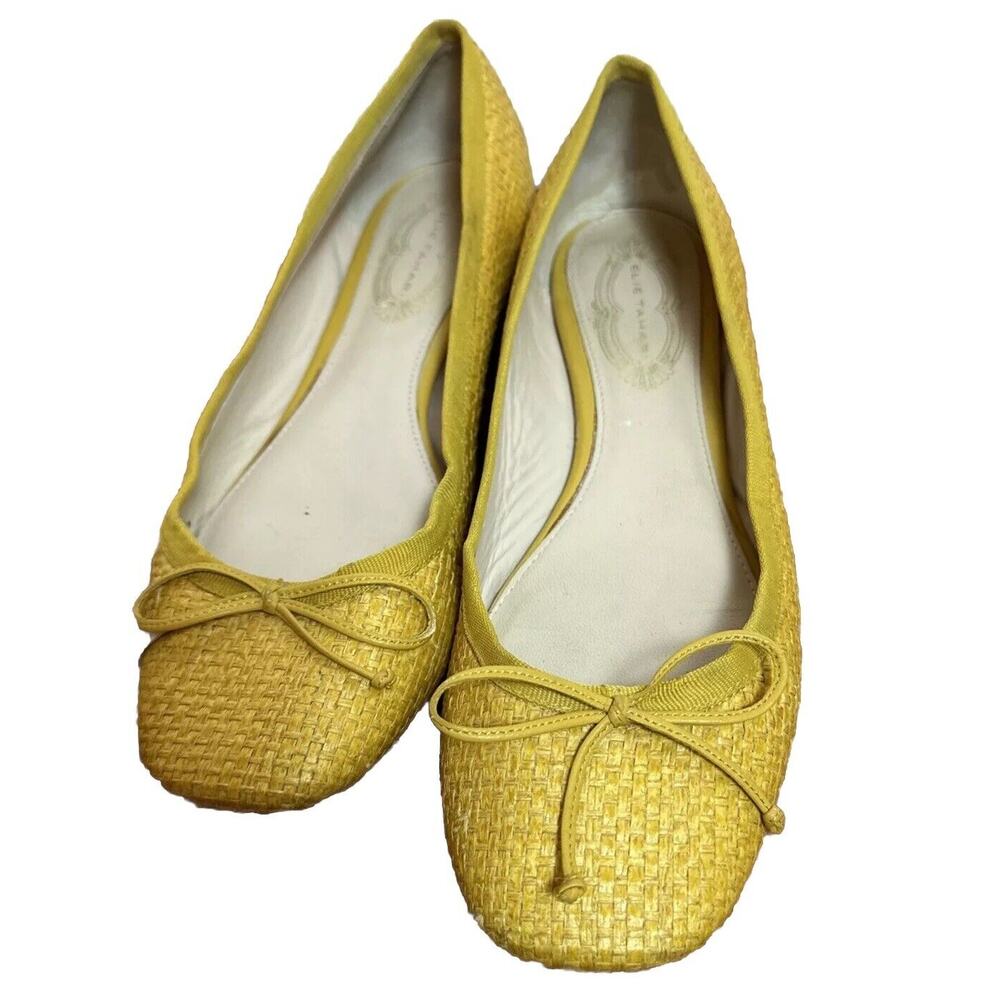 Elie Tahari Yellow Bow Tie Ballet Flats 38 US‎ 7